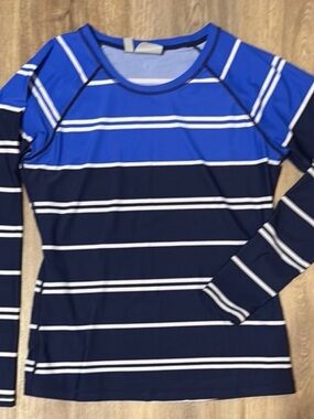 Athleta Blue Striped Rash Guard Swim Top Size Small